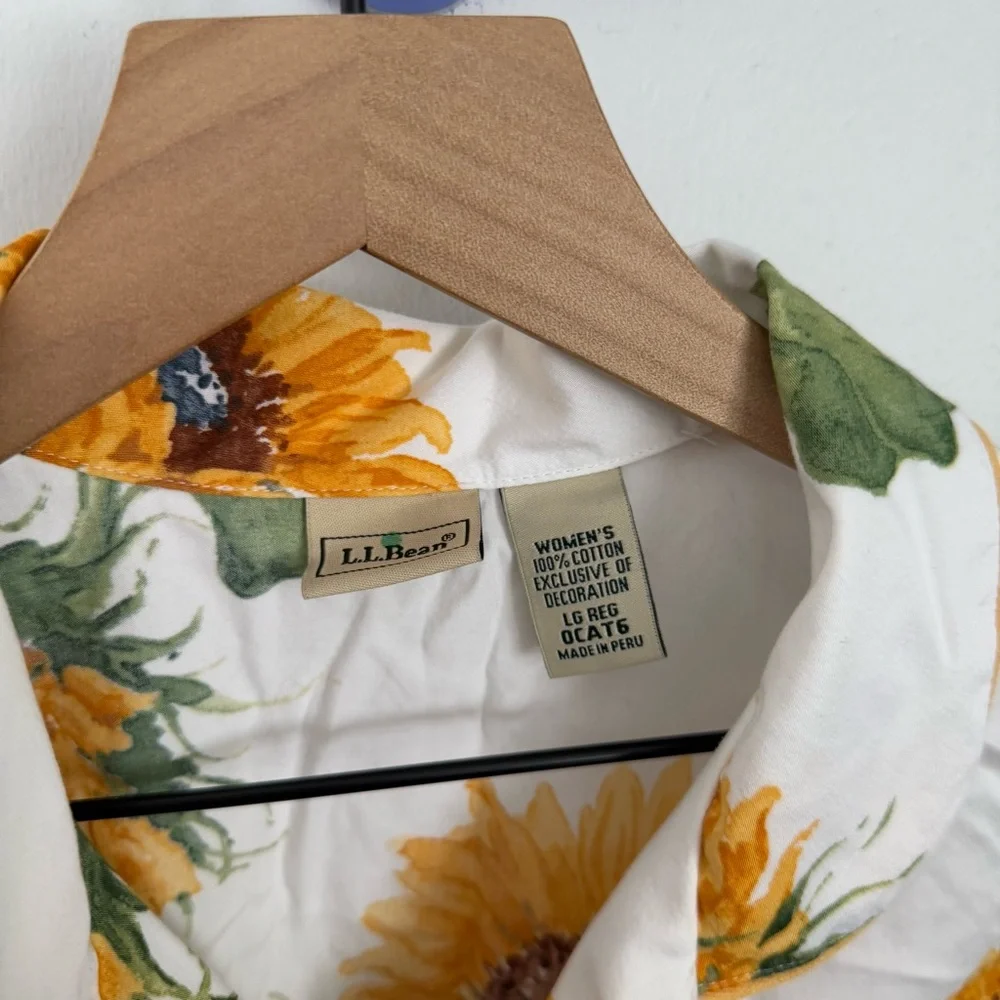L.L. Bean Women’s‎ Large Sunflower Print PJ Shirt White Spring Floral Cottage